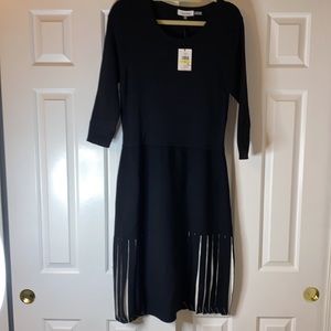 NWT Calvin Klein black Knit dress w white pleats